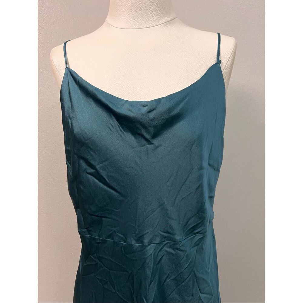 Vince Women's Satin Cowl Neck Sleeveless Midi Slip Dress Blue Waltz Size 10 NWOT